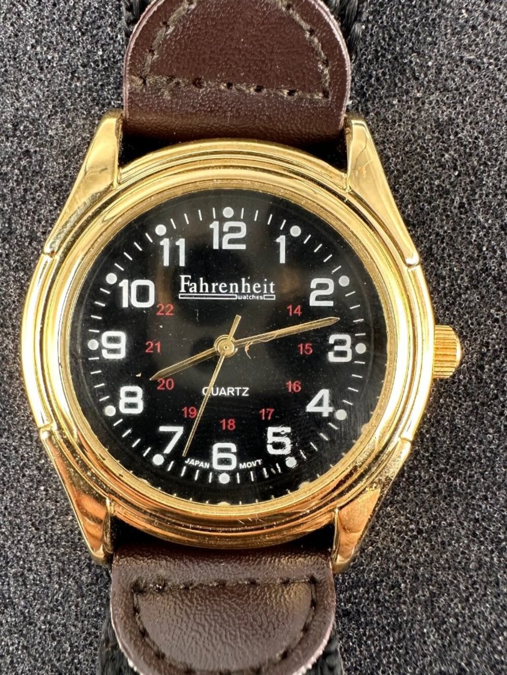 Fahrenheit Watch Men Gold Tone Black Nylon Band 37MM New Battery 9"